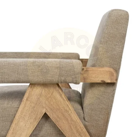 Sillón beige tapizado en tejido poliéster con estructura en plywood y patas en madera de caucho 74x76x85cm - Ixia - 613614IX - foto-secundaria-6