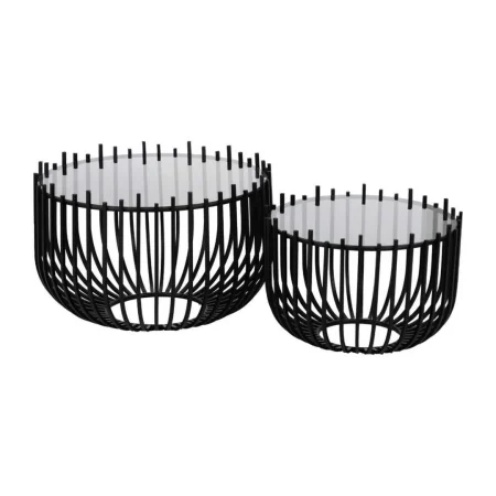 Set de 2 mesas de centro en hierro y cristal color negro 68x68x45cm - Ixia - 613627IX - foto-blanco