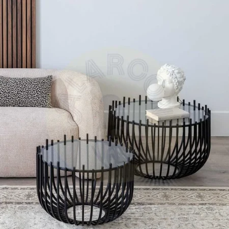 Set de 2 mesas de centro en hierro y cristal color negro 68x68x45cm - Ixia - 613627IX - foto-secundaria-5