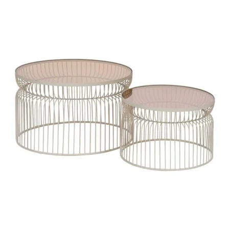 Set de 2 mesas de centro crema en metal y cristal 65x65x40cm - Ixia - 613629IX - foto-blanco