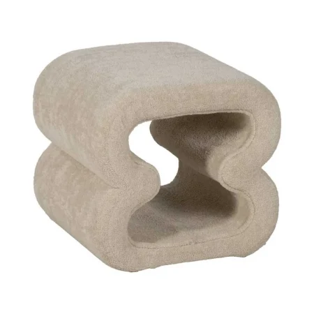 Puf beige tapizado en tejido 100% poliéster estructura de hierro y madera contrachapada 45x42x42cm - Ixia - 613641IX - foto-blanco