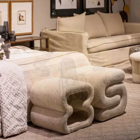 Puf beige de tejido 100% poliéster con estructura en madera de pino y contrachapado y relleno de espuma 51x47x45cm - Ixia - 613642IX - foto-secundaria-7