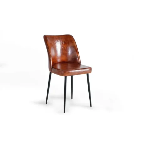 Silla Delya tapizada en cuero marrón con patas metálicas y respaldo ergonómico 46x54x86cm - Giner y Colomer - 6137GYC - foto-blanco