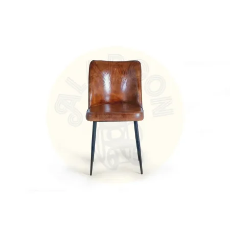 Silla Delya tapizada en cuero marrón con patas metálicas y respaldo ergonómico 46x54x86cm - Giner y Colomer - 6137GYC - foto-secundaria-1