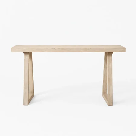 Consola en madera de suar blanco rozado con tablero de 6cm 210x40x80cm - Ixia - 614099IX - foto-blanco