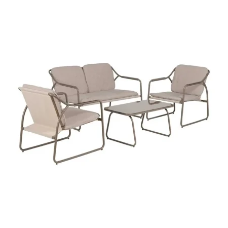 Conjunto jardín exterior en acero 1 sofá 2 sillones y mesa de centro con tablero de cristal templado 1x0x0cm - Ixia - 614443IX - foto-blanco
