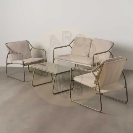 Conjunto jardín exterior en acero 1 sofá 2 sillones y mesa de centro con tablero de cristal templado 1x0x0cm - Ixia - 614443IX - foto-secundaria-13