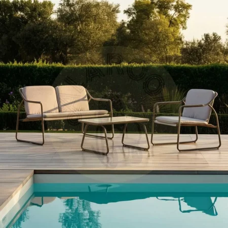 Conjunto jardín exterior en acero 1 sofá 2 sillones y mesa de centro con tablero de cristal templado 1x0x0cm - Ixia - 614443IX - foto-secundaria-15
