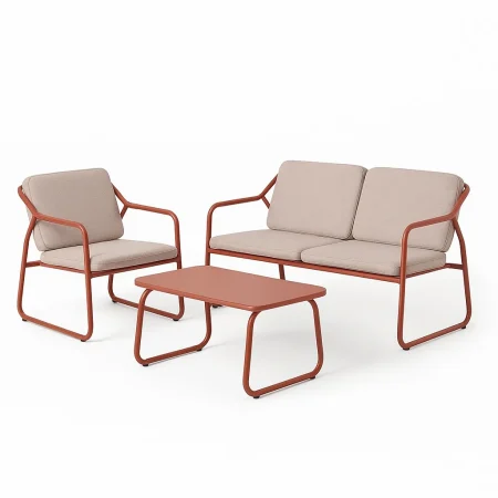 Conjunto de jardín en acero 1 sofá 2 sillones y mesa de centro con tablero de cristal templado 1x0x0cm - Ixia - 614444IX - foto-blanco