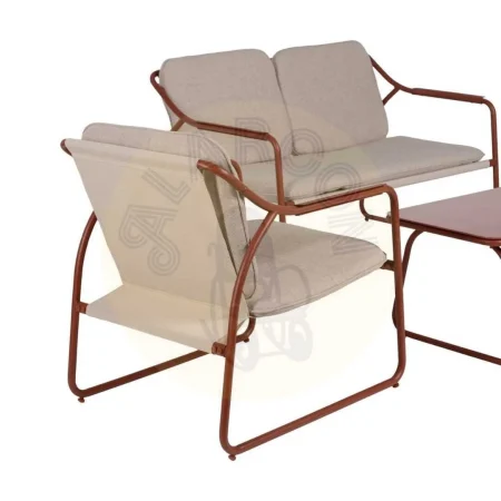 Conjunto de jardín en acero 1 sofá 2 sillones y mesa de centro con tablero de cristal templado 1x0x0cm - Ixia - 614444IX - foto-secundaria-1