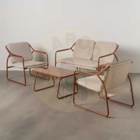 Conjunto de jardín en acero 1 sofá 2 sillones y mesa de centro con tablero de cristal templado 1x0x0cm - Ixia - 614444IX - foto-secundaria-14