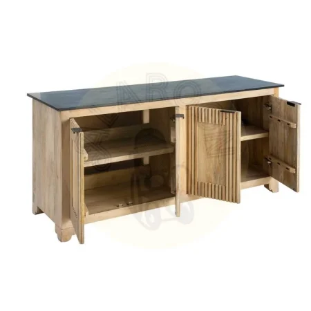 Aparador de madera de mango y mármol para salón con puertas 179x57x90cm - Ixia - 614463IX - foto-secundaria-1