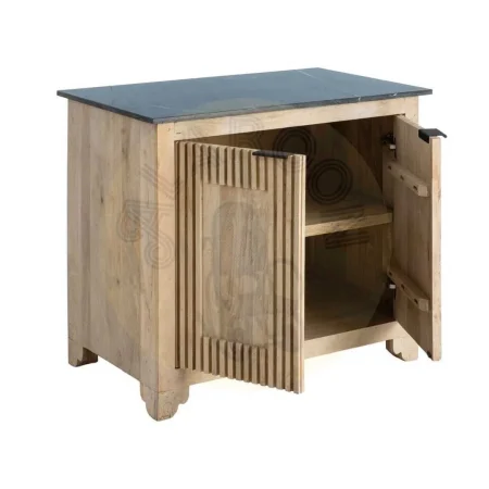 Aparador de madera de mango y mármol para salón con puertas y patas 7,5cm 95x57x90cm - Ixia - 614464IX - foto-secundaria-1