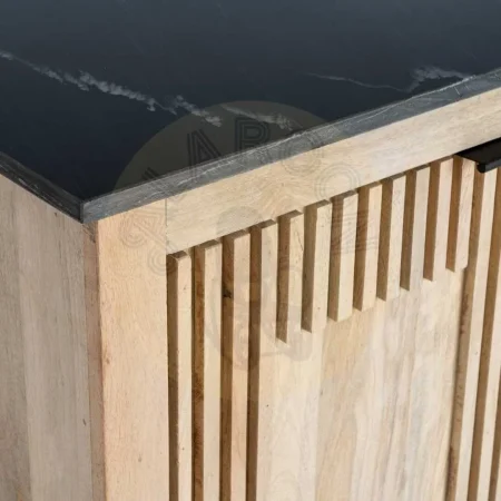 Aparador de madera de mango y mármol para salón con puertas y patas 7,5cm 95x57x90cm - Ixia - 614464IX - foto-secundaria-5