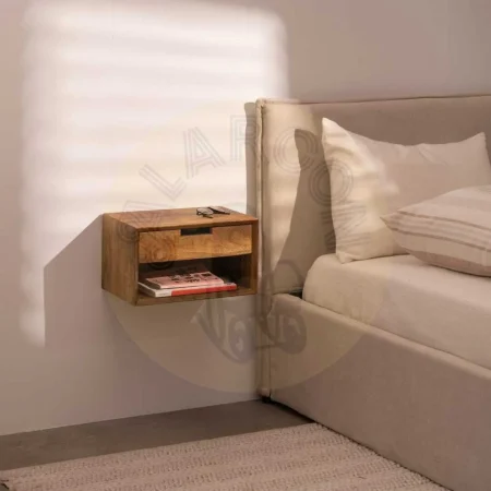 Mesita flotante de madera de mango color miel con cajón 40x25x23cm - Ixia - 614593IX - foto-secundaria-8