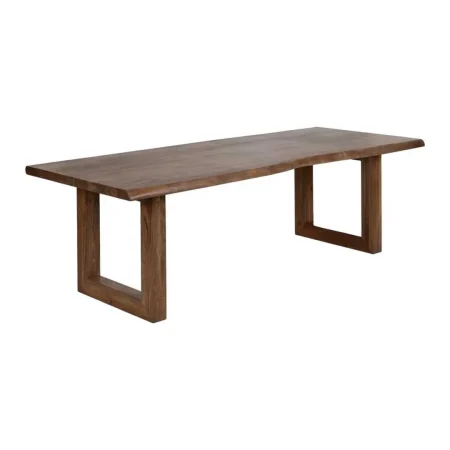 Mesa de comedor madera de acacia marrón tablero 5cm patas regulables 3 posiciones 240x100x76cm - Ixia - 614596IX - foto-blanco