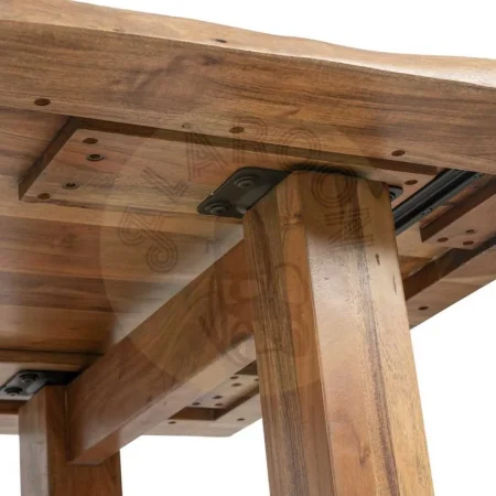 Mesa de comedor madera de acacia marrón tablero 5cm patas regulables 3 posiciones 240x100x76cm - Ixia - 614596IX - foto-secundaria-4