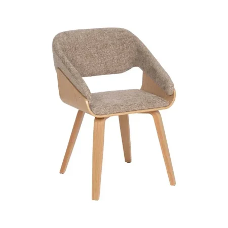 Silla tapizada en tejido beige y marrón con estructura en madera de haya 51x55x75cm - Ixia - 614598IX - foto-blanco
