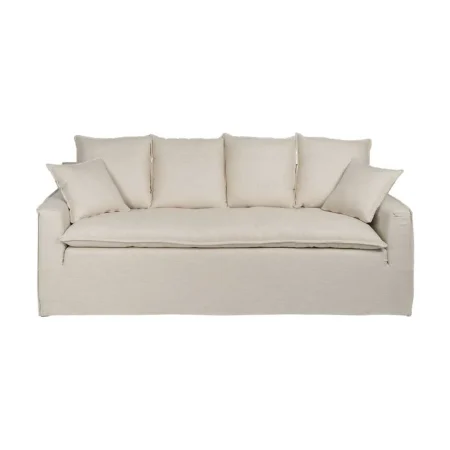 Sofá 4 plazas crema desenfundable en tejido viscosa y lino patas de madera 220x100x91cm - Ixia - 614609IX - foto-blanco