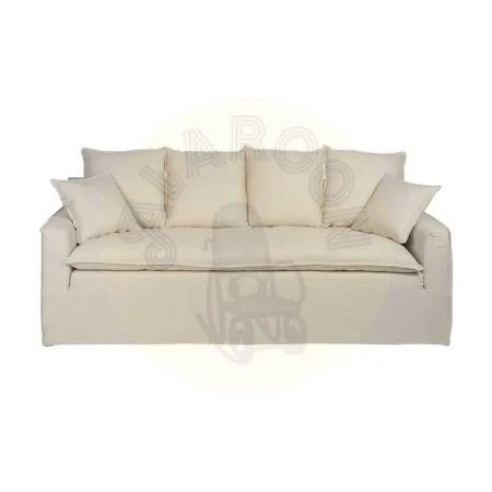 Sofá 4 plazas crema desenfundable en tejido viscosa y lino patas de madera 220x100x91cm - Ixia - 614609IX - foto-secundaria-1