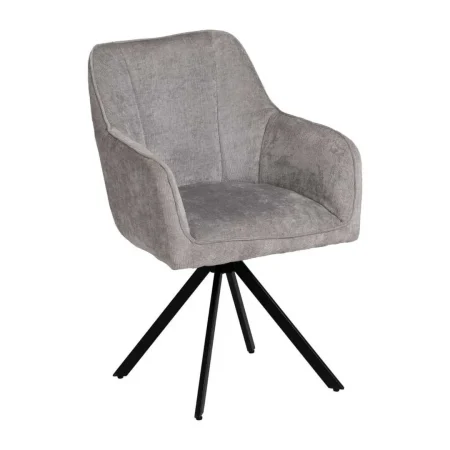 Silla con brazos tapizada en tejido gris claro y estructura metálica 58x58x83cm - Ixia - 614610IX - foto-blanco