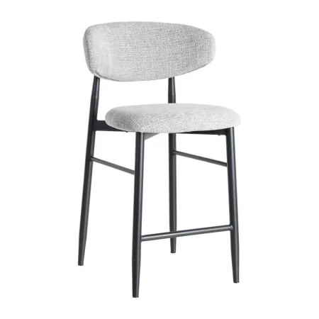Taburete gris tapizado en tejido 100% poliéster con estructura de acero 53x52x95cm - Ixia - 614629IX - foto-blanco
