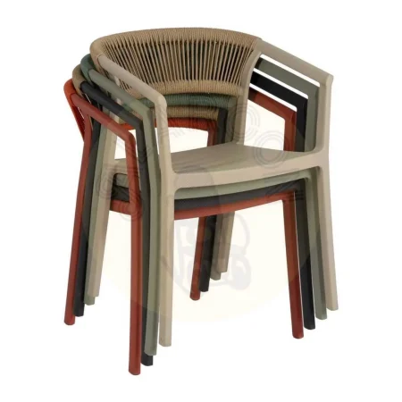Silla apilable beige en polipropileno con cuerda de polietileno 56x52x76cm - Ixia - 614706IX - foto-secundaria-1