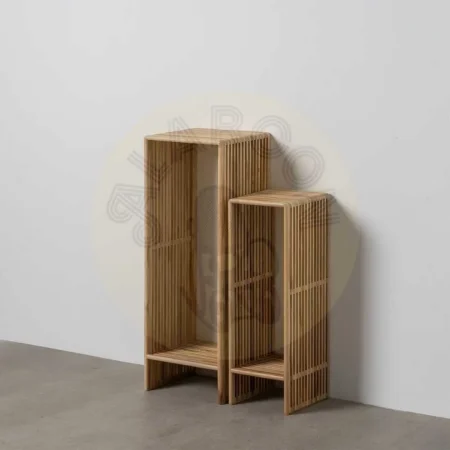 Set de 2 peanas de madera de teca reciclada color natural para salón 33x27x86cm - Ixia - 614735IX - foto-secundaria-9