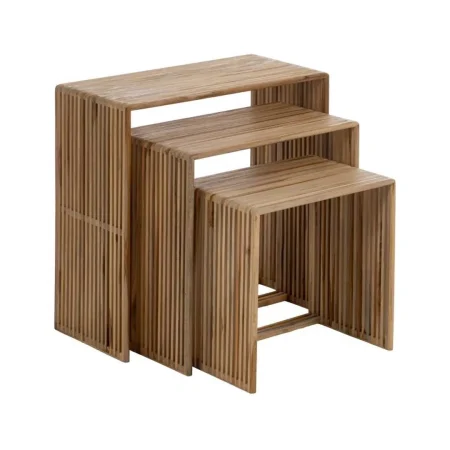 Set de 3 mesas auxiliares en madera de teca natural 65x30x66cm - Ixia - 614738IX - foto-blanco