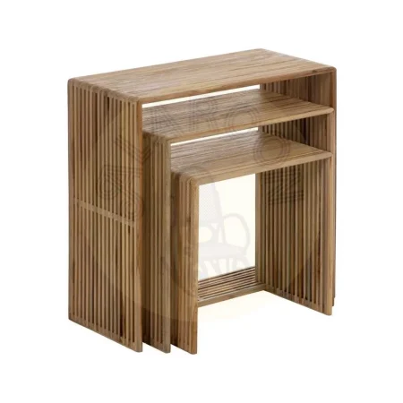 Set de 3 mesas auxiliares en madera de teca natural 65x30x66cm - Ixia - 614738IX - foto-secundaria-1