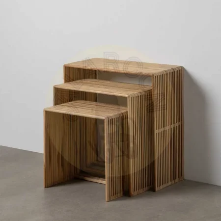 Set de 3 mesas auxiliares en madera de teca natural 65x30x66cm - Ixia - 614738IX - foto-secundaria-11