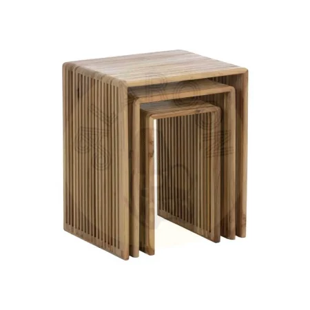 Set de 3 mesas auxiliares en madera de teca reciclada acabado natural 41x34x50cm - Ixia - 614740IX - foto-secundaria-1