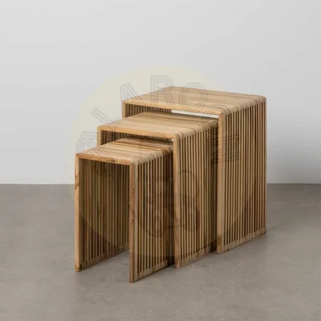 Set de 3 mesas auxiliares en madera de teca reciclada acabado natural 41x34x50cm - Ixia - 614740IX - foto-secundaria-11