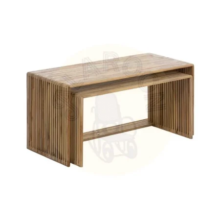 Juego de 2 mesas de centro en madera de teca reciclada color natural 85x35x41cm - Ixia - 614741IX - foto-secundaria-1