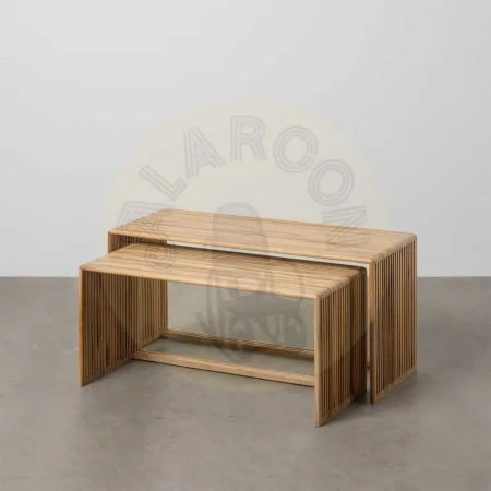 Juego de 2 mesas de centro en madera de teca reciclada color natural 85x35x41cm - Ixia - 614741IX - foto-secundaria-11