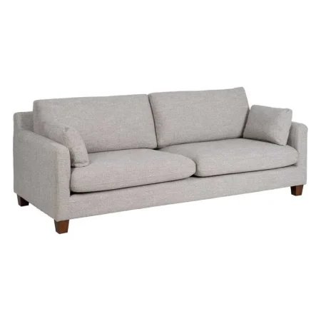 Sofá 3 plazas tapizado gris en tejido 100% poliéster estructura de madera patas en madera de caucho cojines desenfundables 221x90x87cm - Ixia - 614772IX - foto-blanco