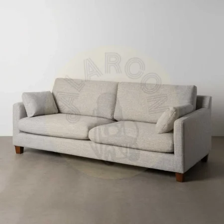 Sofá 3 plazas tapizado gris en tejido 100% poliéster estructura de madera patas en madera de caucho cojines desenfundables 221x90x87cm - Ixia - 614772IX - foto-secundaria-11