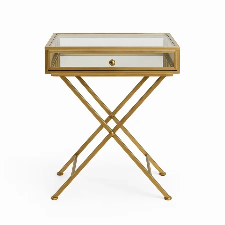 Mesa dorada en metal y cristal 61x36x59cm - Ixia - 614774IX - foto-blanco