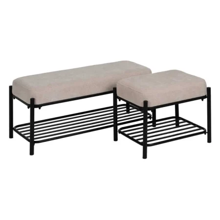 Banqueta beige tapizada en tejido 100% poliéster con patas de hierro 51x37x45cm - Ixia - 614798IX - foto-blanco