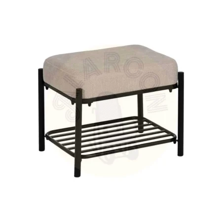 Banqueta beige tapizada en tejido 100% poliéster con patas de hierro 51x37x45cm - Ixia - 614798IX - foto-secundaria-1