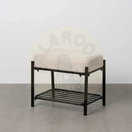 Banqueta beige tapizada en tejido 100% poliéster con patas de hierro 51x37x45cm - Ixia - 614798IX - foto-secundaria-8