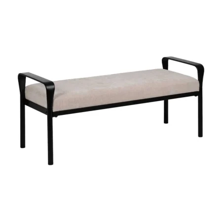 Banco beige tapizado en tejido 100% poliéster con patas de hierro 121x46x52cm - Ixia - 614800IX - foto-blanco