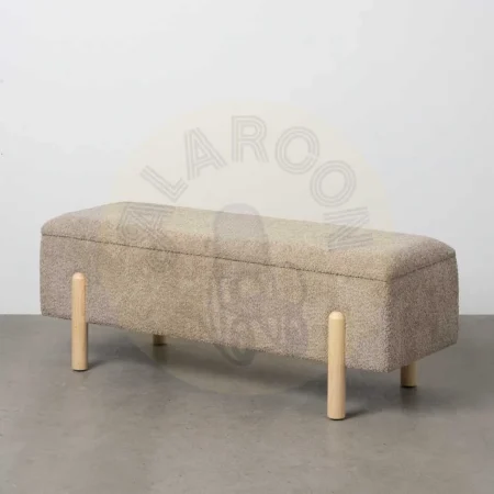 Banco baúl taupe en DM y tejido 100% poliéster con patas de pino 122x42x45cm - Ixia - 614803IX - foto-secundaria-7