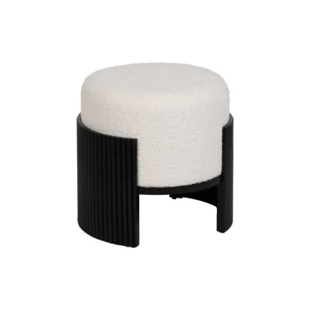 Puf blanco y negro estructura en DM tapizado en chenilla 100% poliéster patas de pino 43x43x41cm - Ixia - 614805IX - foto-blanco