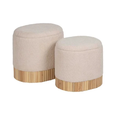 Set de 2 pufs baúl crema con estructura DM y tejido 100% poliéster 44x34x45cm - Ixia - 614807IX - foto-blanco
