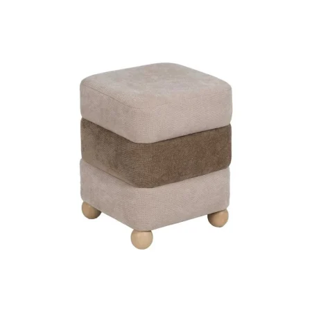 Puf beige y marrón en DM y tejido 100% poliéster con patas de pino 44x44x50cm - Ixia - 614811IX - foto-blanco