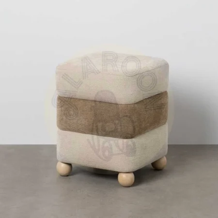 Puf beige y marrón en DM y tejido 100% poliéster con patas de pino 44x44x50cm - Ixia - 614811IX - foto-secundaria-5