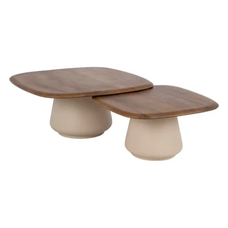 Juego de 2 mesas de centro madera de mango con estructura de metal para salón 90x90x40cm - Ixia - 614843IX - foto-blanco