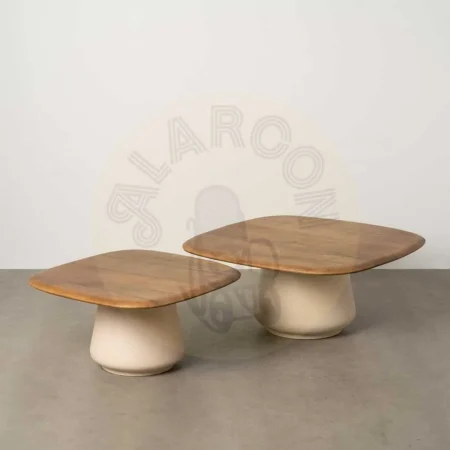 Juego de 2 mesas de centro madera de mango con estructura de metal para salón 90x90x40cm - Ixia - 614843IX - foto-secundaria-9