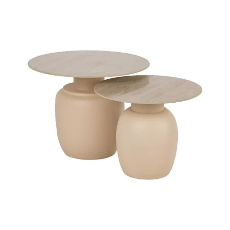 Set de 2 mesas auxiliares de metal y cerámica para salón 60x60x47cm - Ixia - 614844IX - foto-blanco